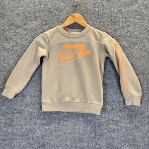 Nike Sweatshirt Youth 5 Tan Fleece Pullover Just Do It Logo Crewneck Swoosh